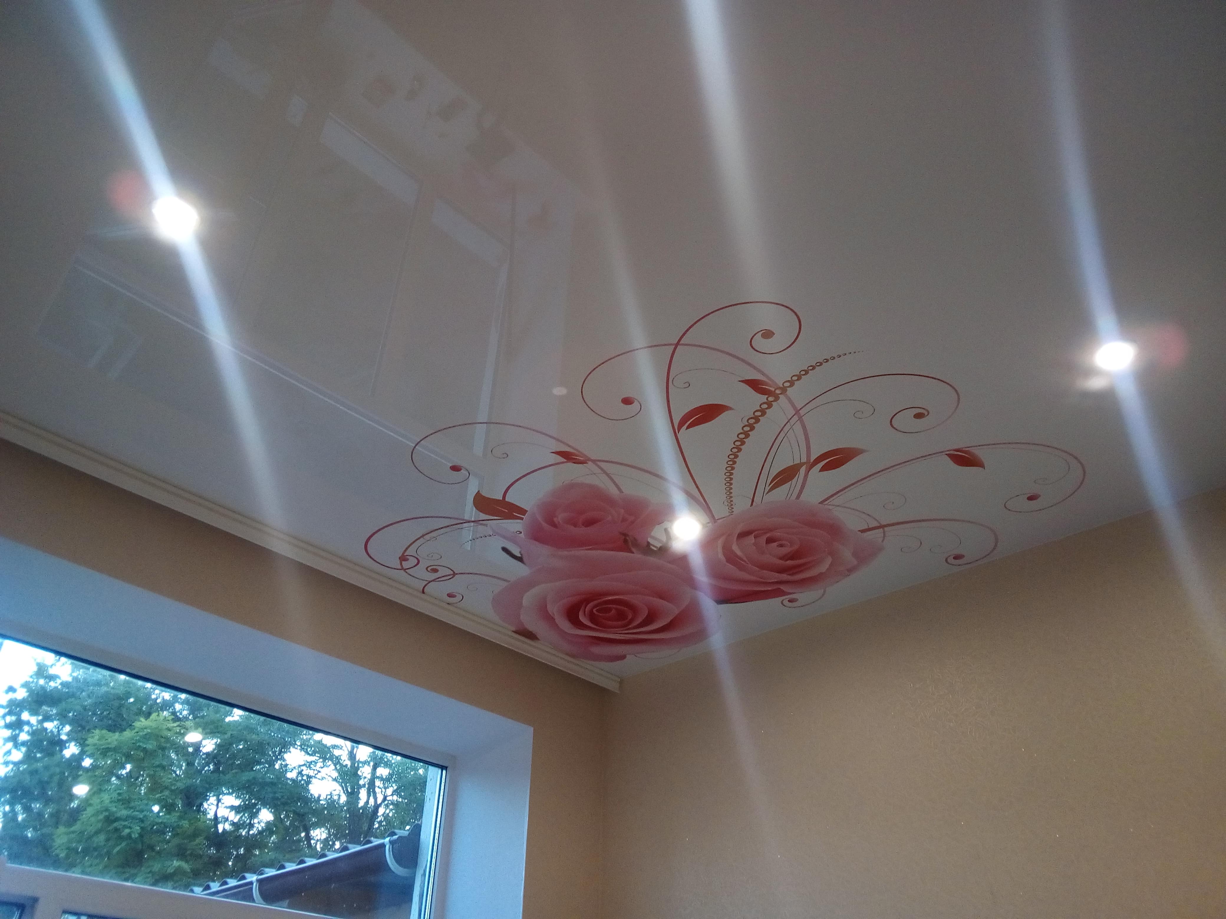 Фотопечать натяжной потолок с рисунком в комнате 